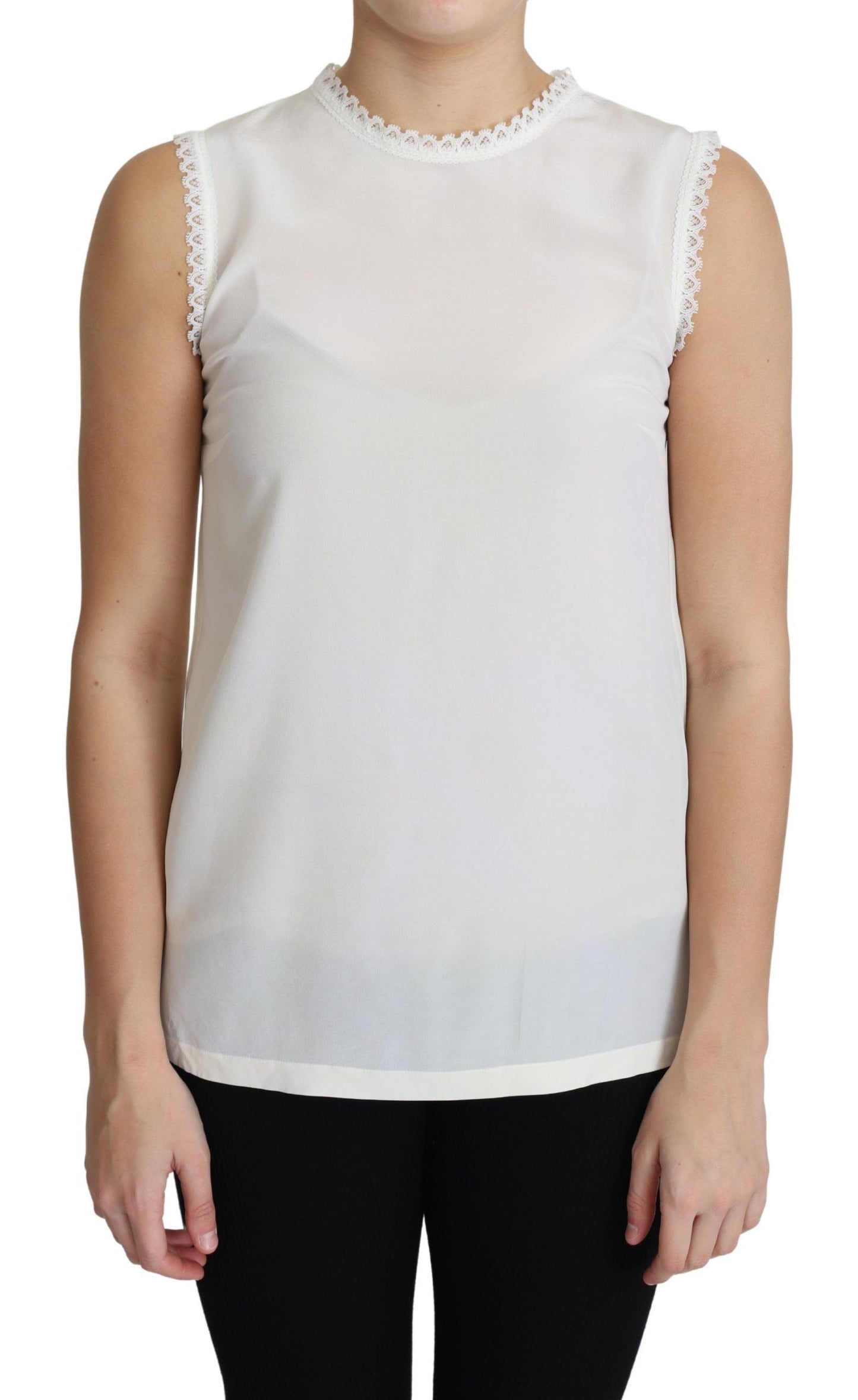 Dolce &amp; Gabbana Elegant sleeveless silk blouse with lace decoration