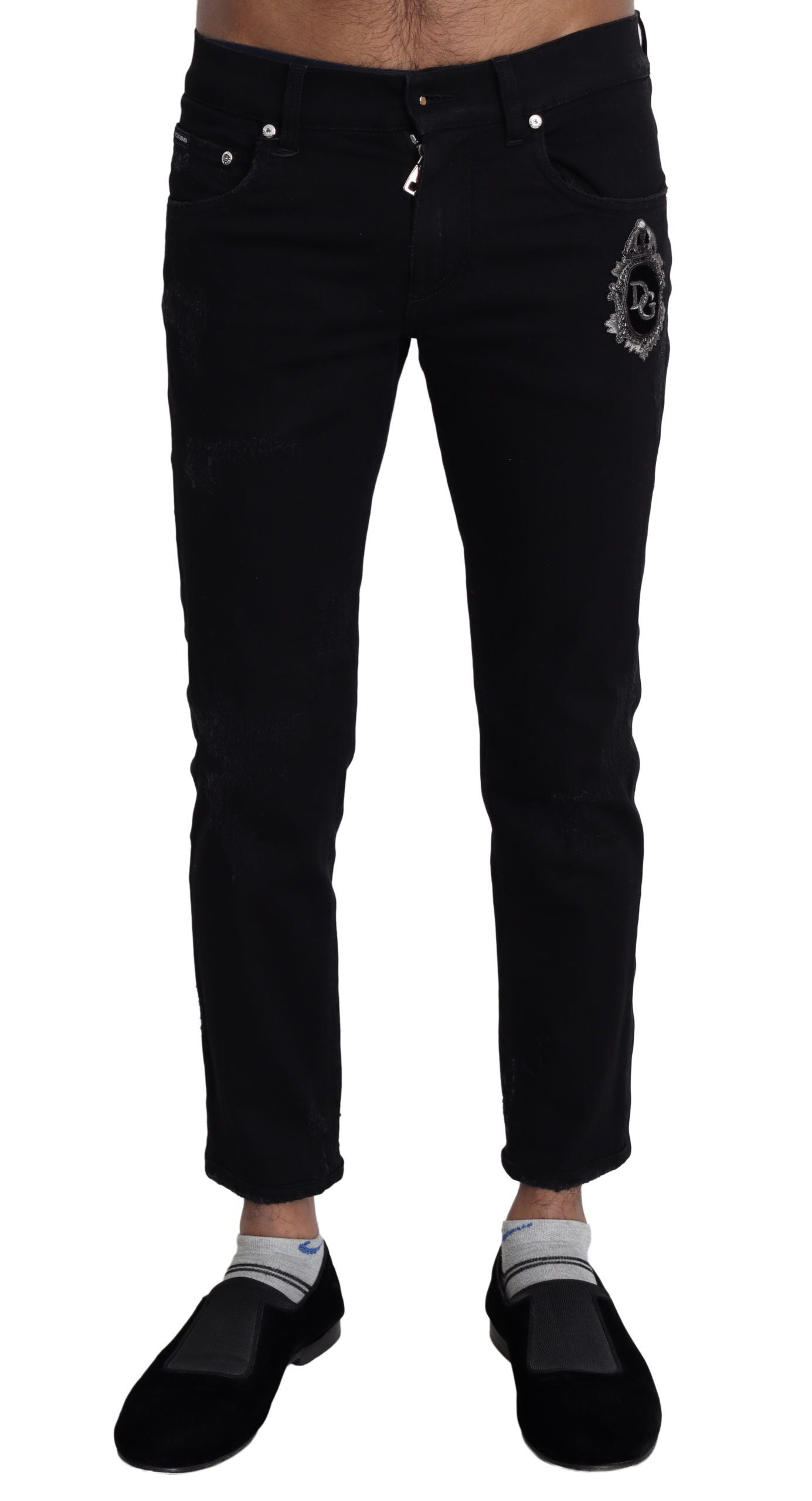 Dolce &amp; Gabbana Elegant black skinny jeans with embroidery