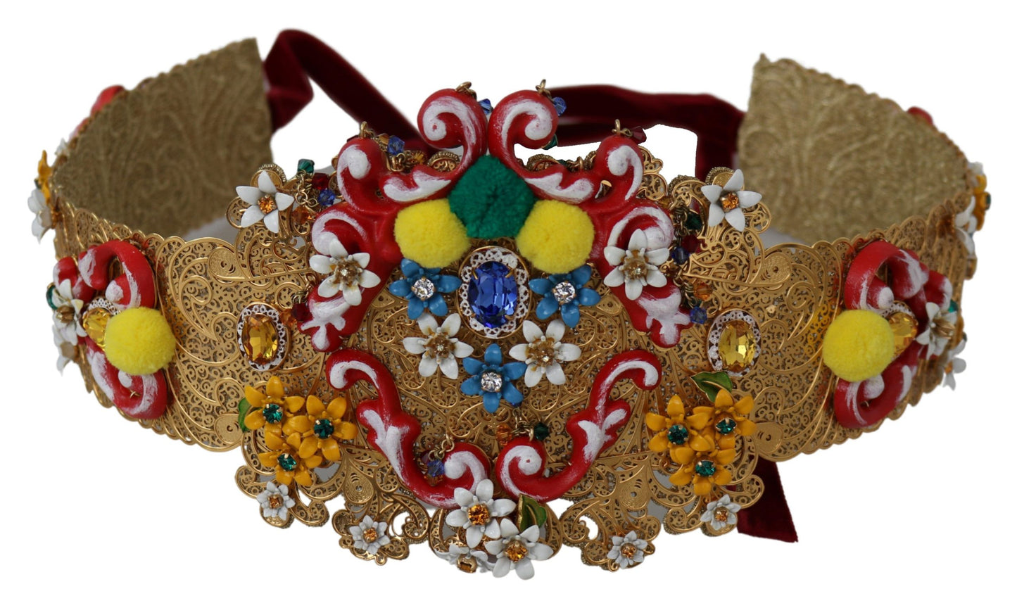 Dolce &amp; Gabbana Gold-tone waist belt with floral crystal