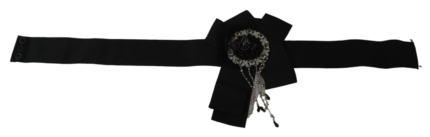 Dolce &amp; Gabbana Elegant Black Crystal Waist Belt