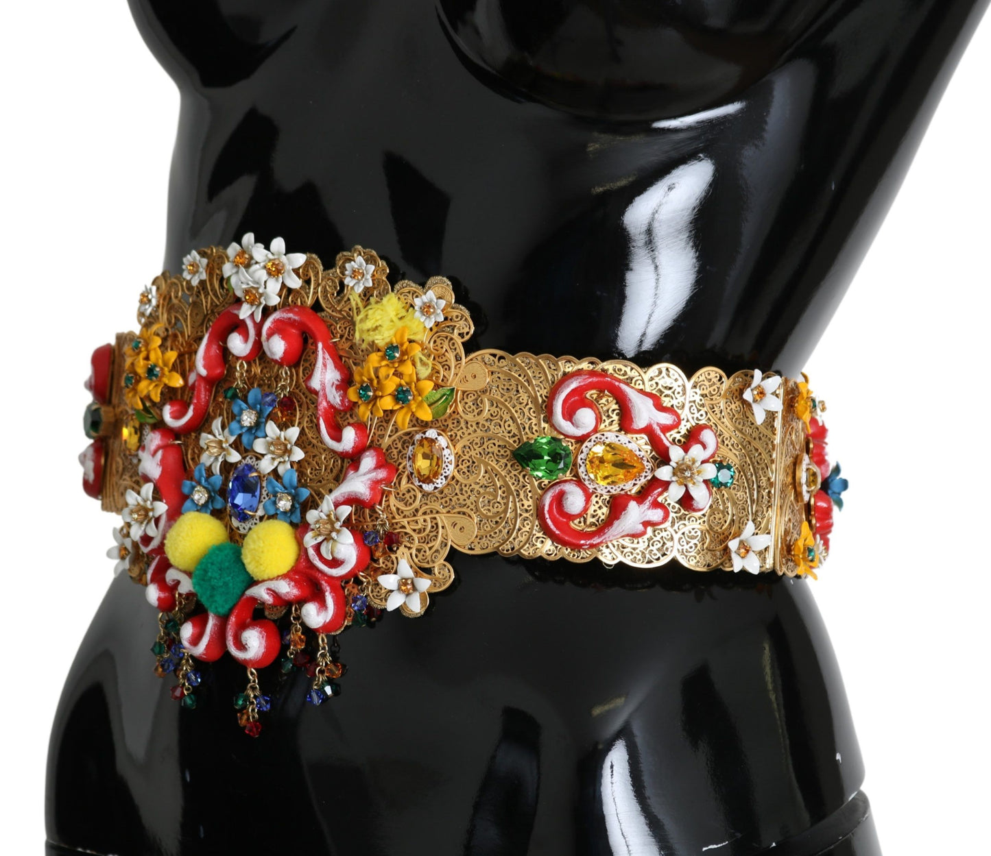 Dolce &amp; Gabbana Golden floral crystal embellished waist belt