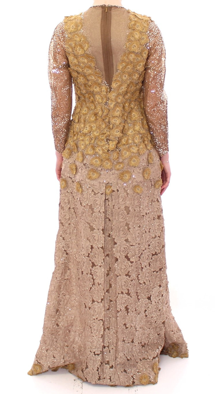 Lanre Da Silva Ajayi Exquisite gold lace maxi dress with crystals