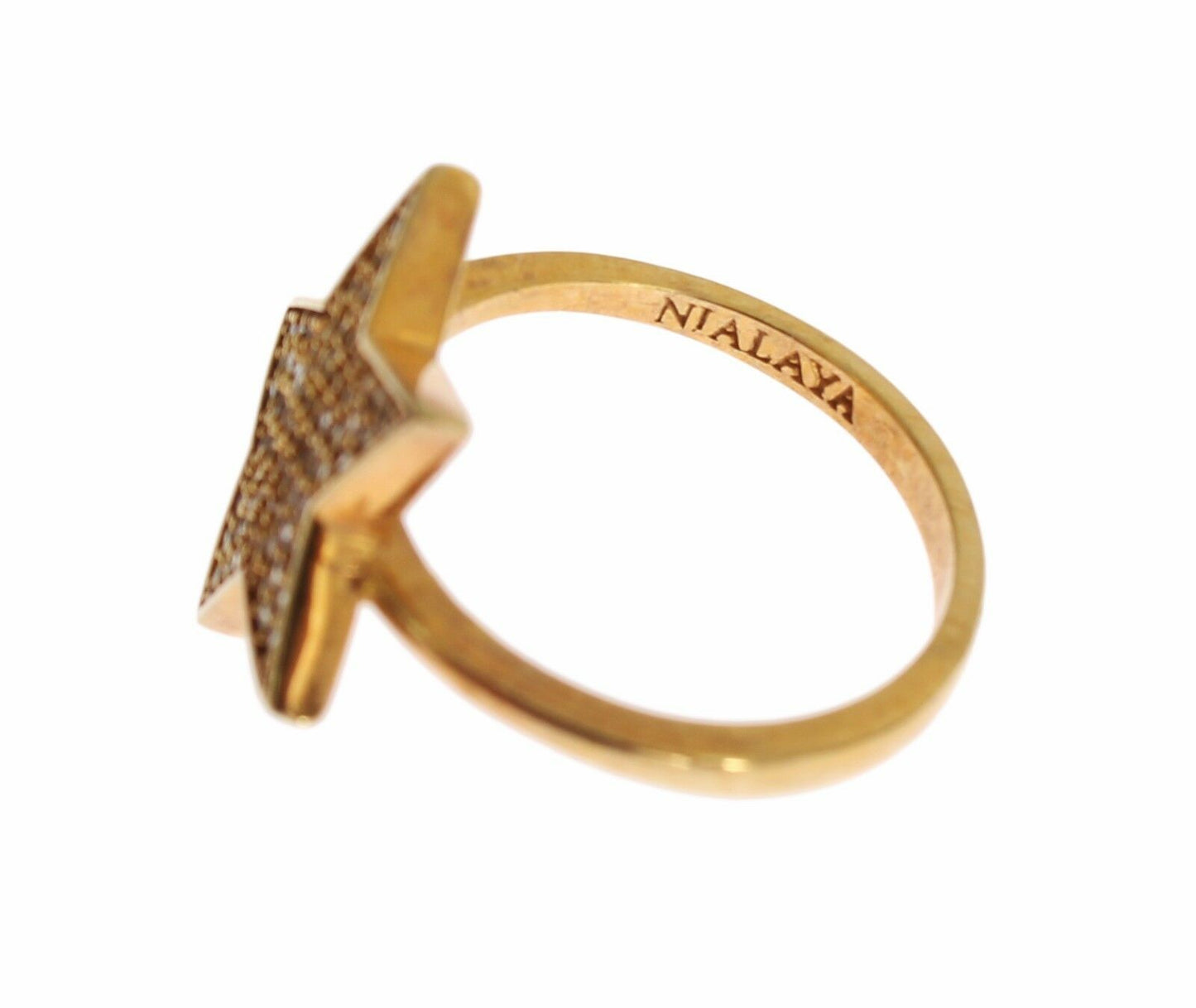 Nialaya Elegant ring in gold-plated sterling silver with CZ crystals