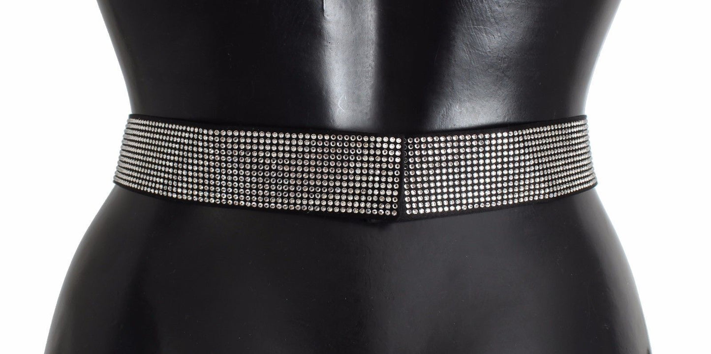 Dolce &amp; Gabbana Black Silk Crystal Bow Waist Belt Elegance