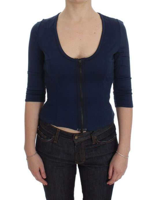 Exte Blue Crew Neck Zip Up Sweater