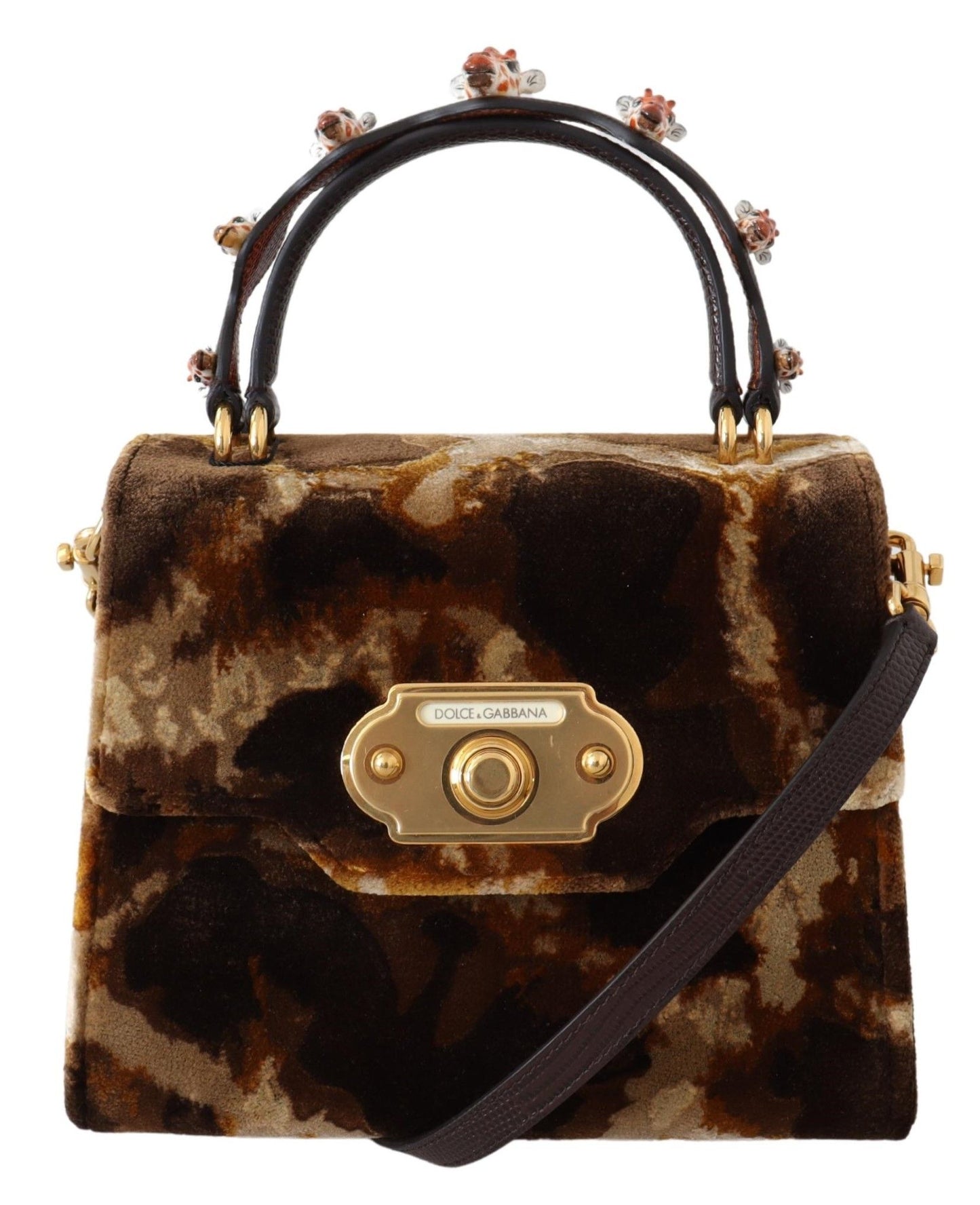 Dolce &amp; Gabbana Elegant welcome bag with giraffe pattern and gold accents