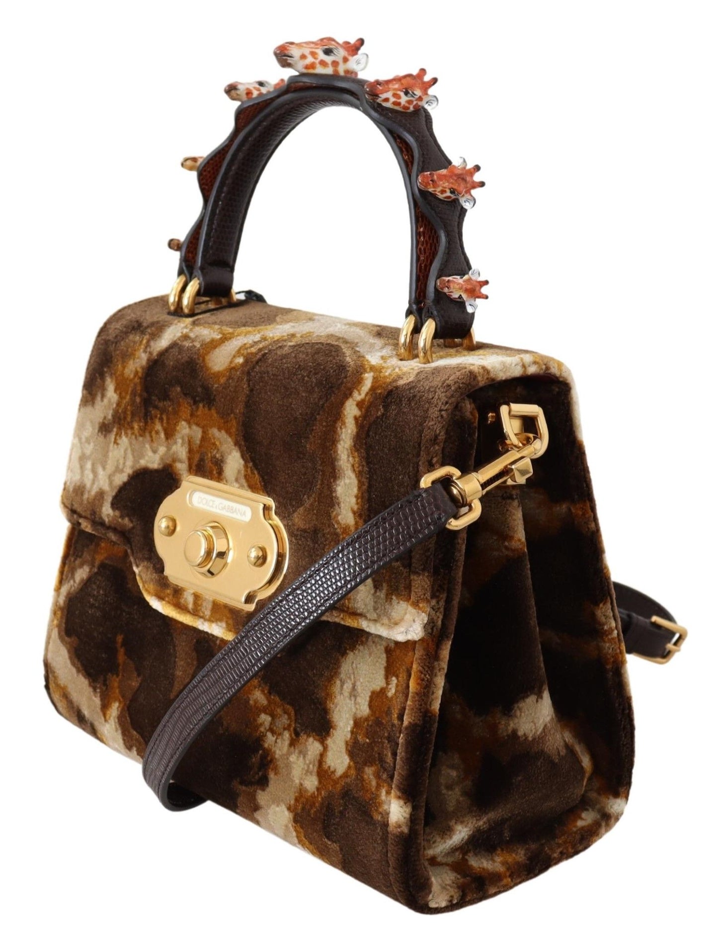 Dolce &amp; Gabbana Elegant welcome bag with giraffe pattern and gold accents