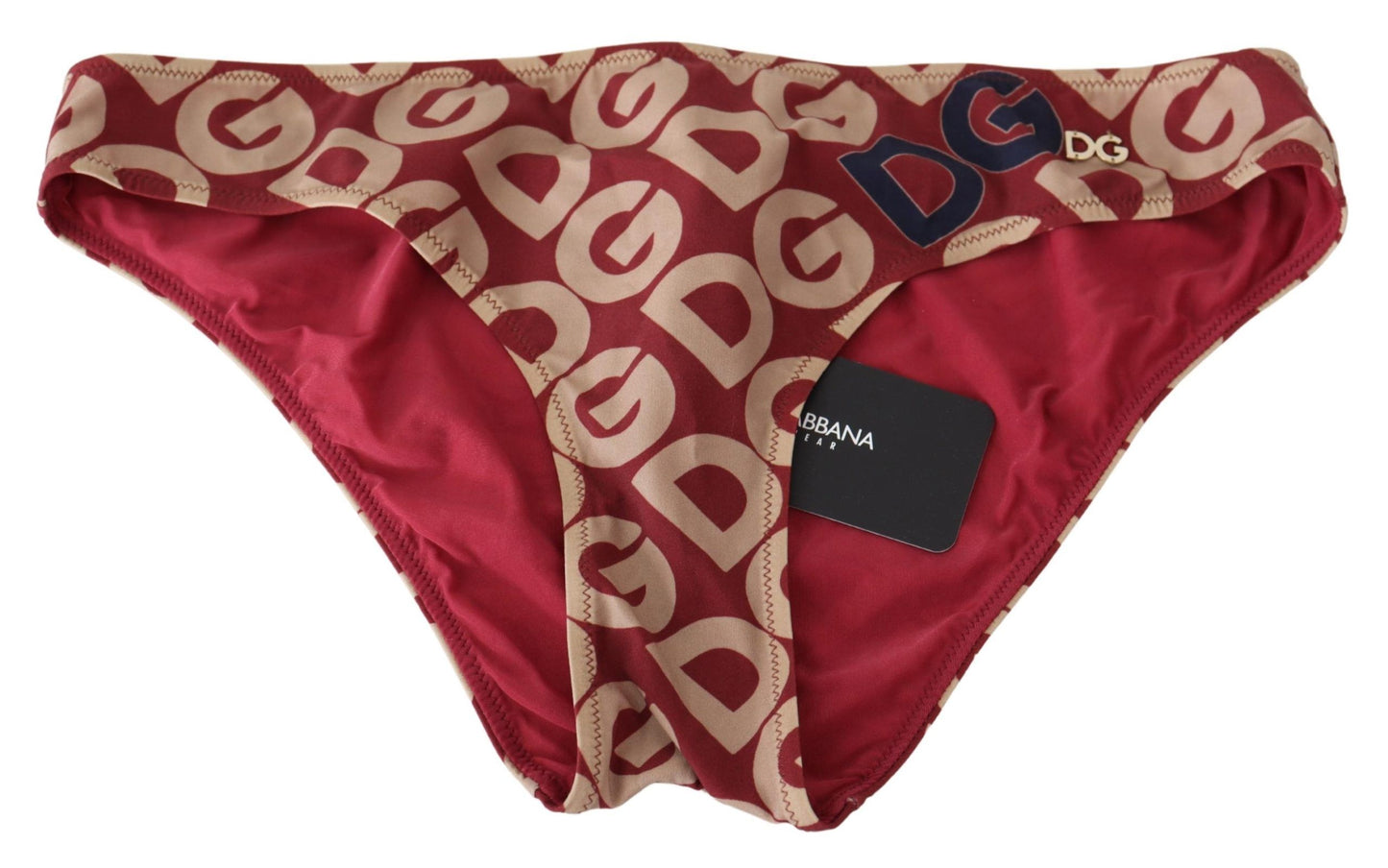 Dolce &amp; Gabbana Chic Bikini Bottom with Logo Print in Maroon Beige