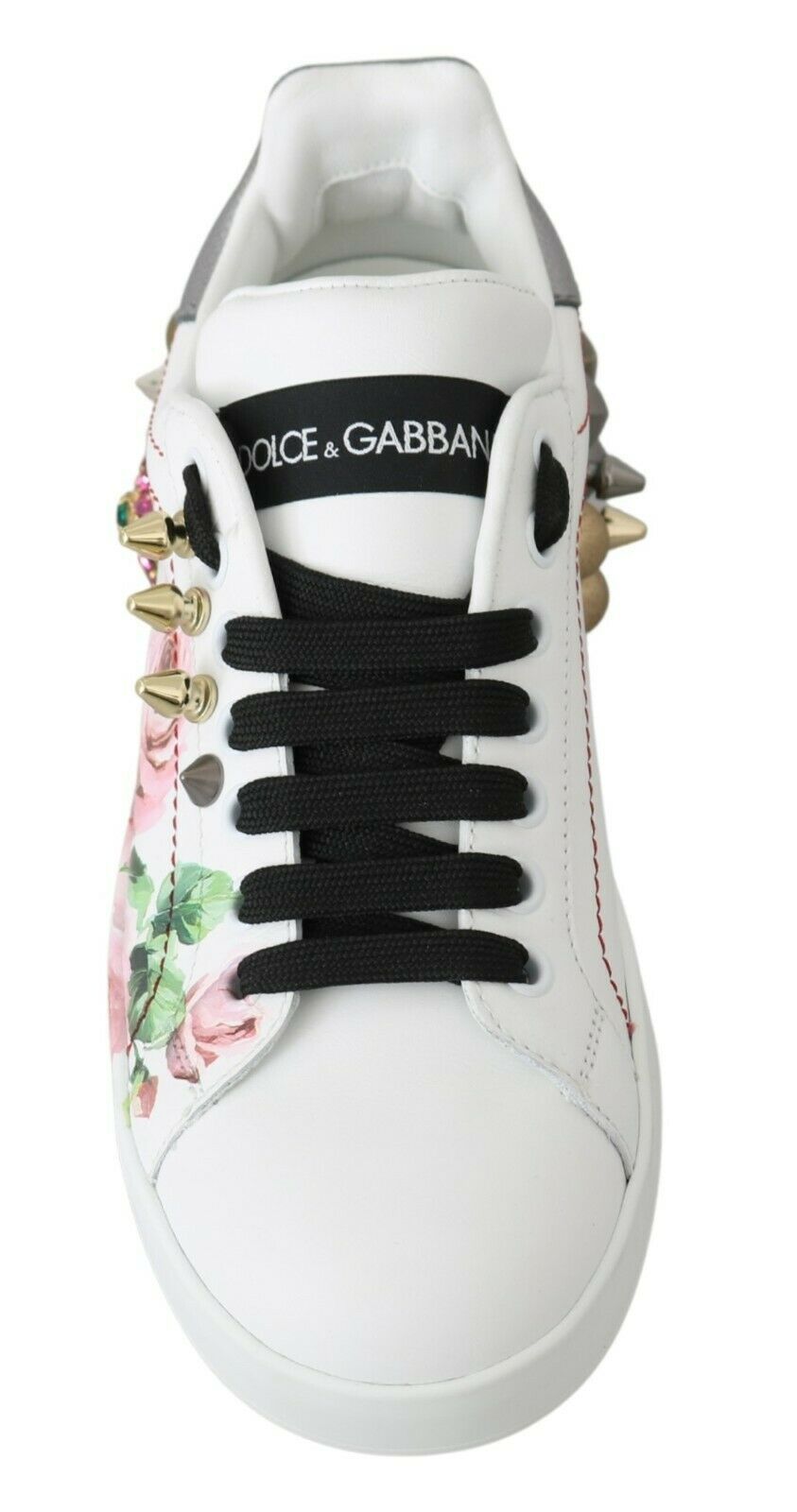 Dolce &amp; Gabbana Floral Leather Sneakers with Crystal Embellishment