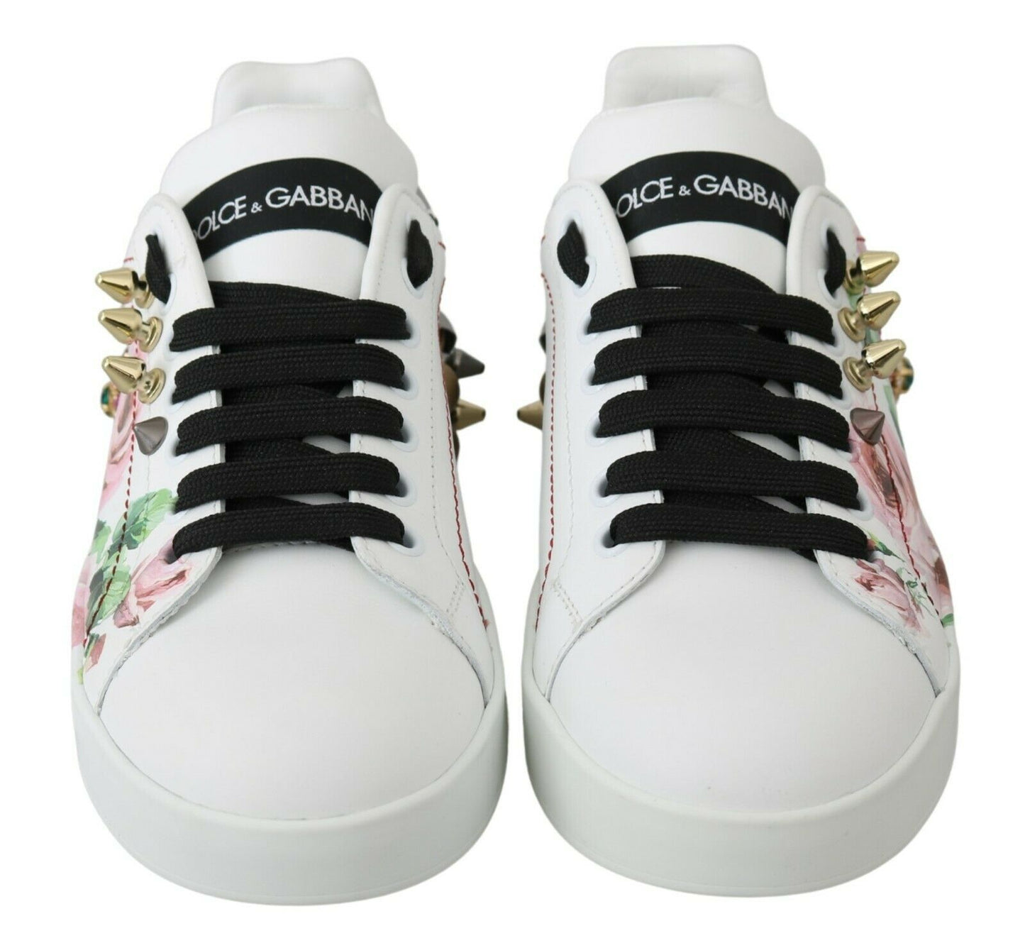 Dolce &amp; Gabbana Floral Leather Sneakers with Crystal Embellishment