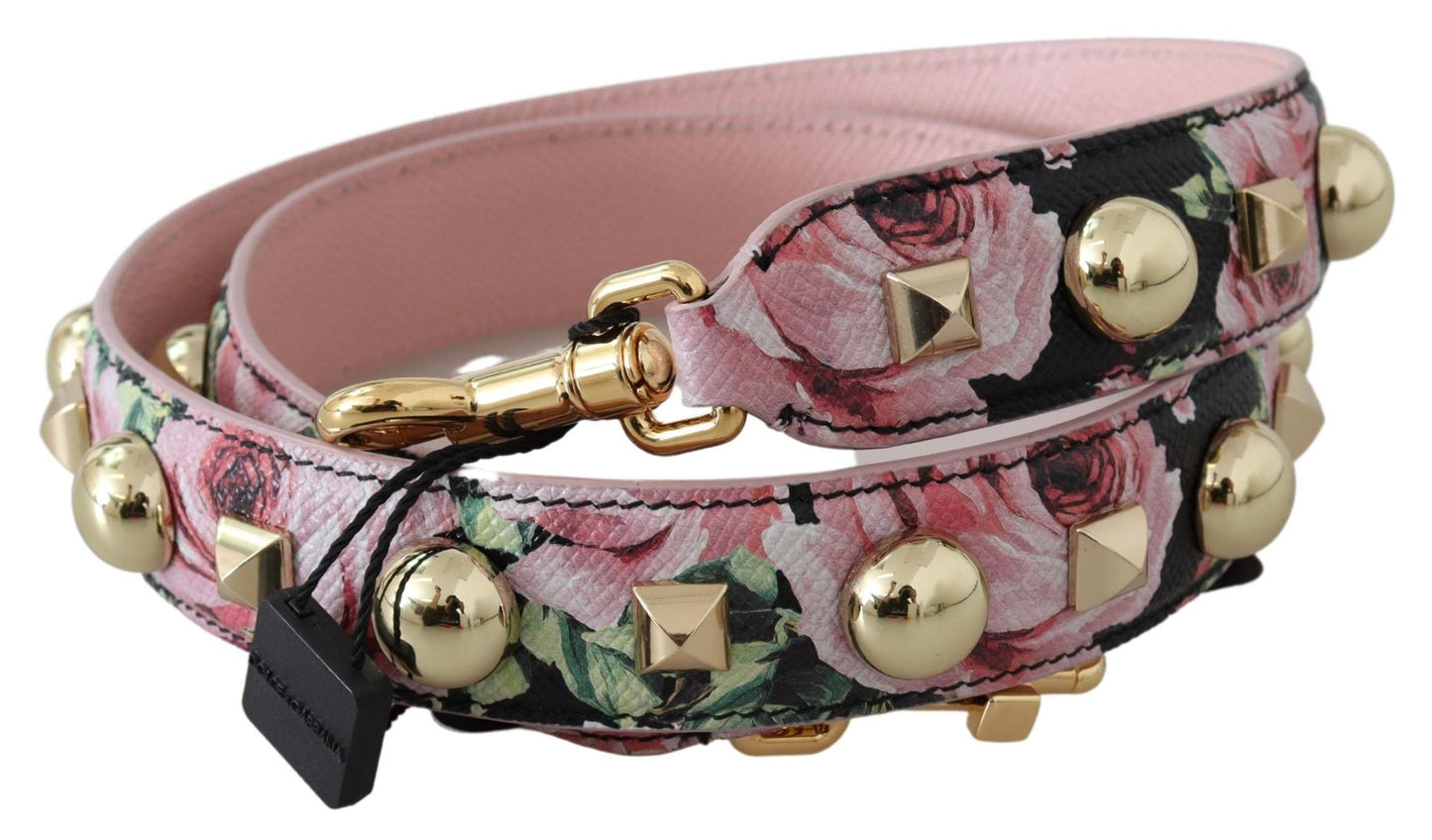 Dolce &amp; Gabbana Floral Leather Bracelet with Gold Studs in Pink