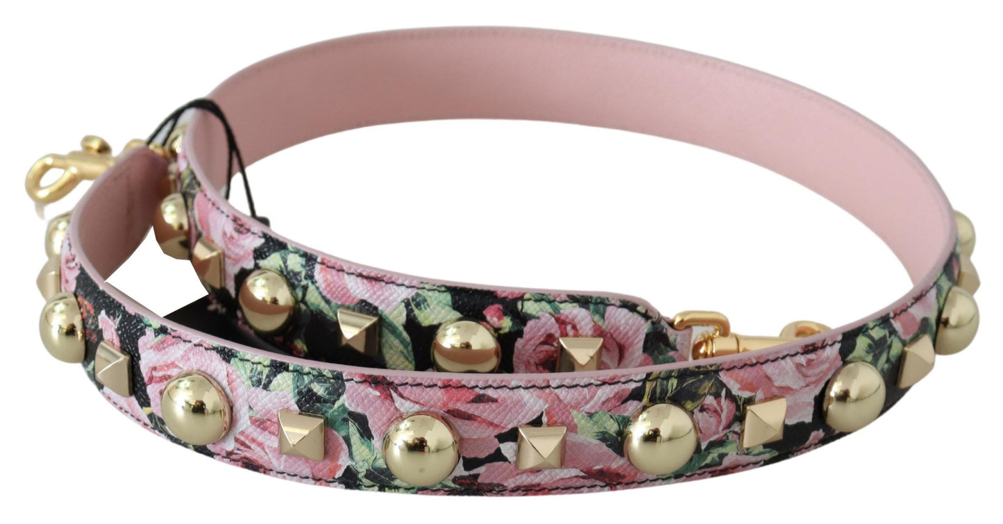 Dolce &amp; Gabbana Floral Leather Bracelet with Gold Studs in Pink