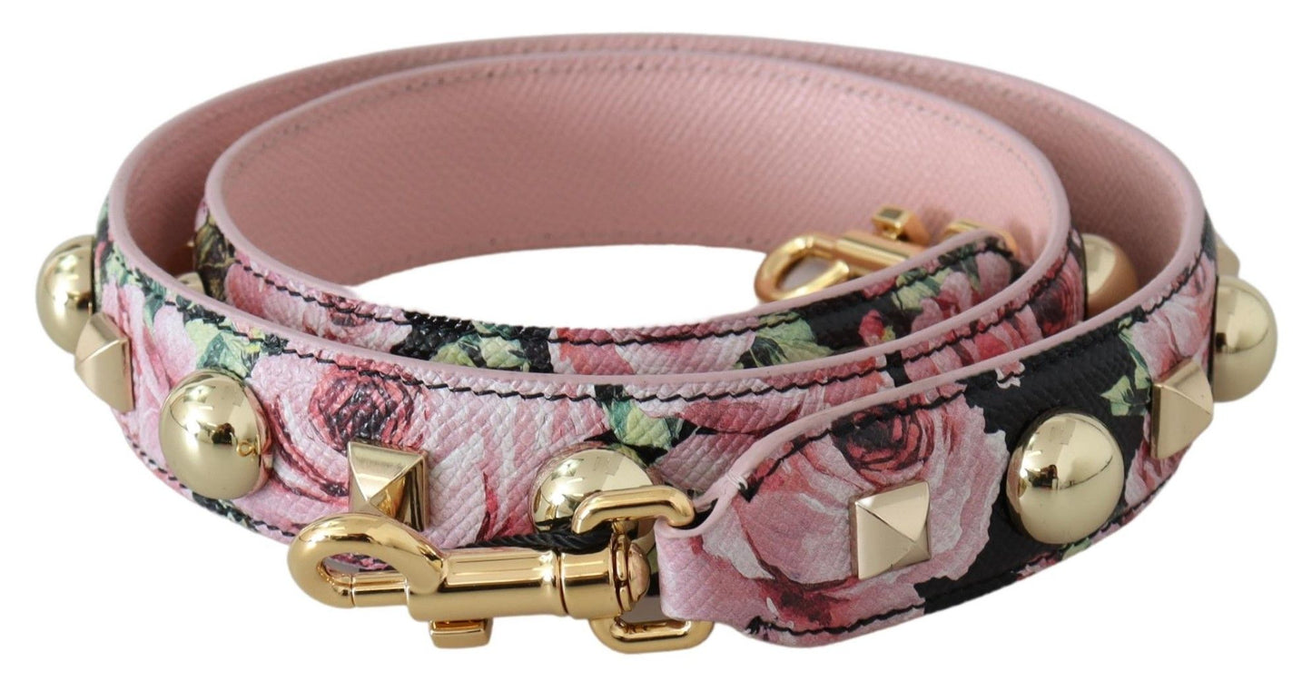 Dolce &amp; Gabbana Floral Leather Bracelet with Gold Studs in Pink