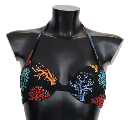 Dolce &amp; Gabbana Chic black bikini top with coral print