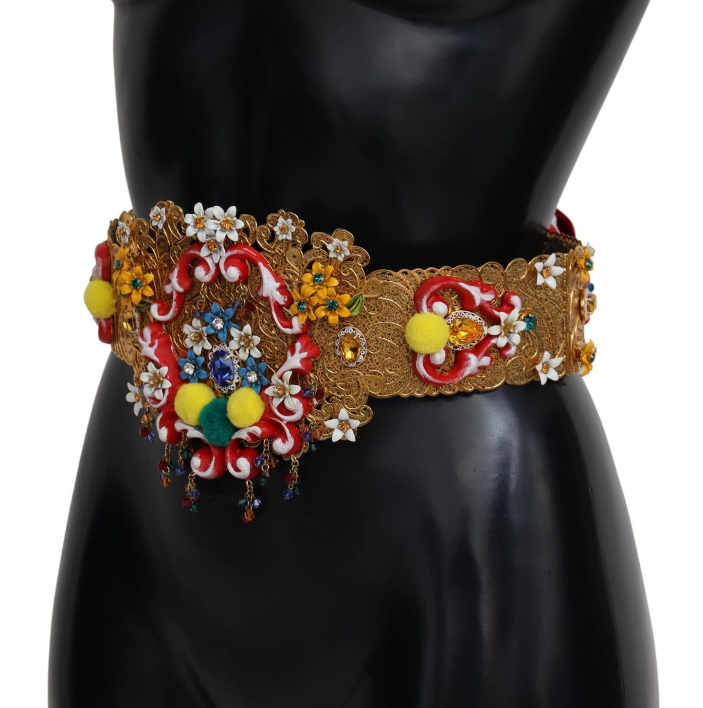 Dolce &amp; Gabbana Gold-tone waist belt with floral crystal