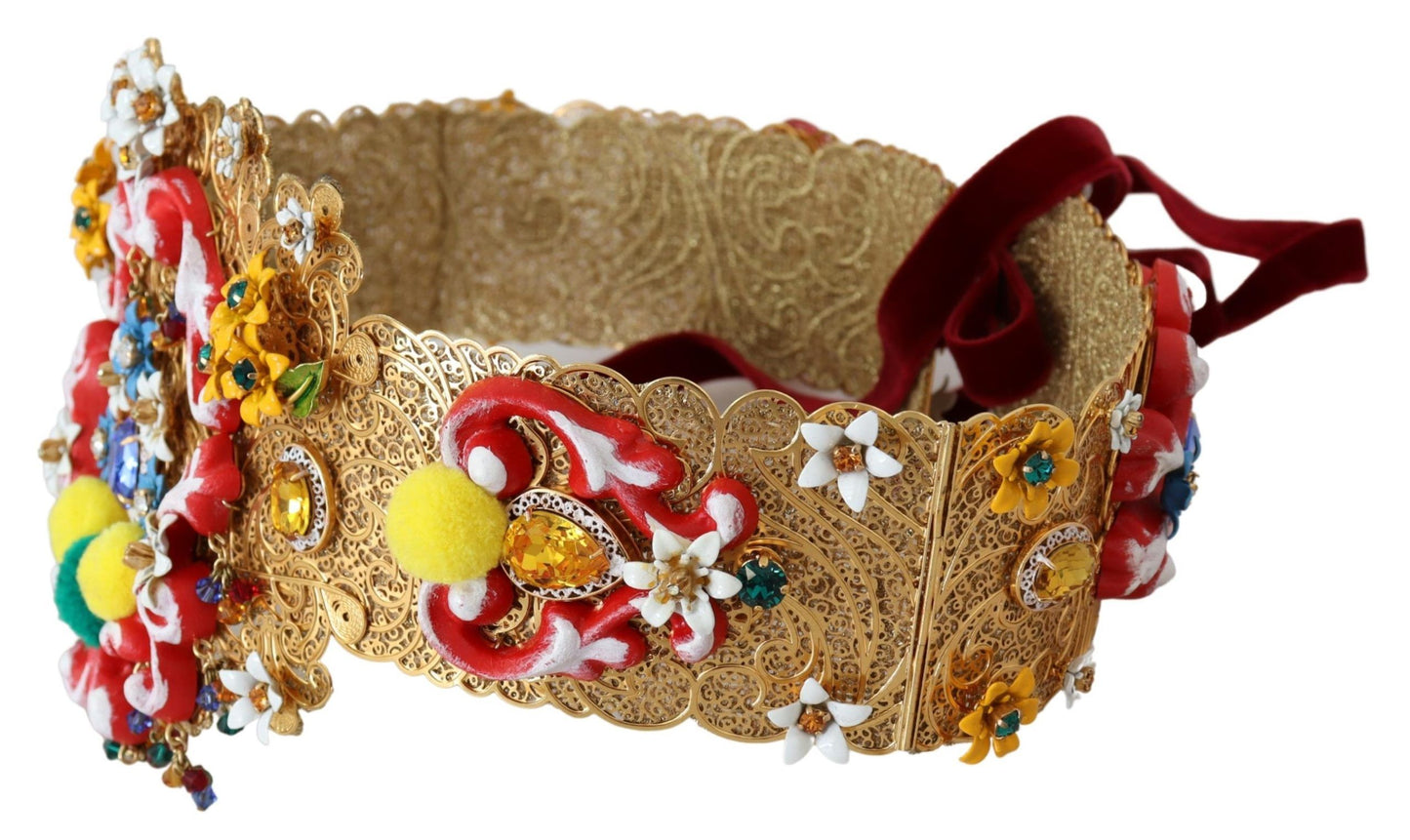 Dolce &amp; Gabbana Gold-tone waist belt with floral crystal