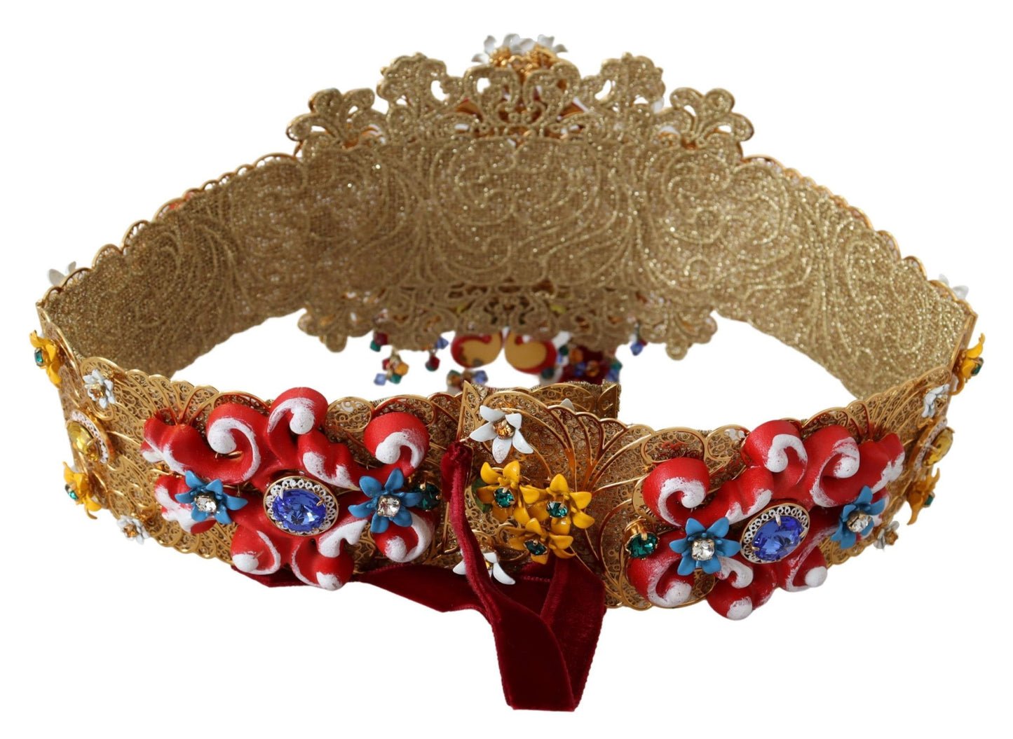 Dolce &amp; Gabbana Gold-tone waist belt with floral crystal