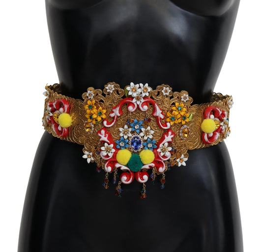 Dolce &amp; Gabbana Gold-tone waist belt with floral crystal