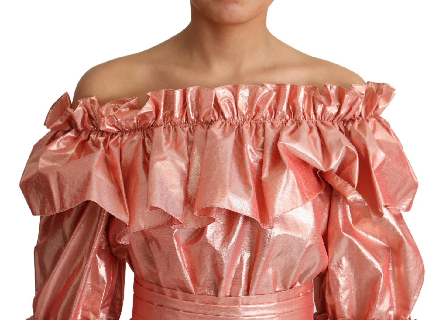 Dolce &amp; Gabbana Pink Metallic Ruffle Dress Elegance