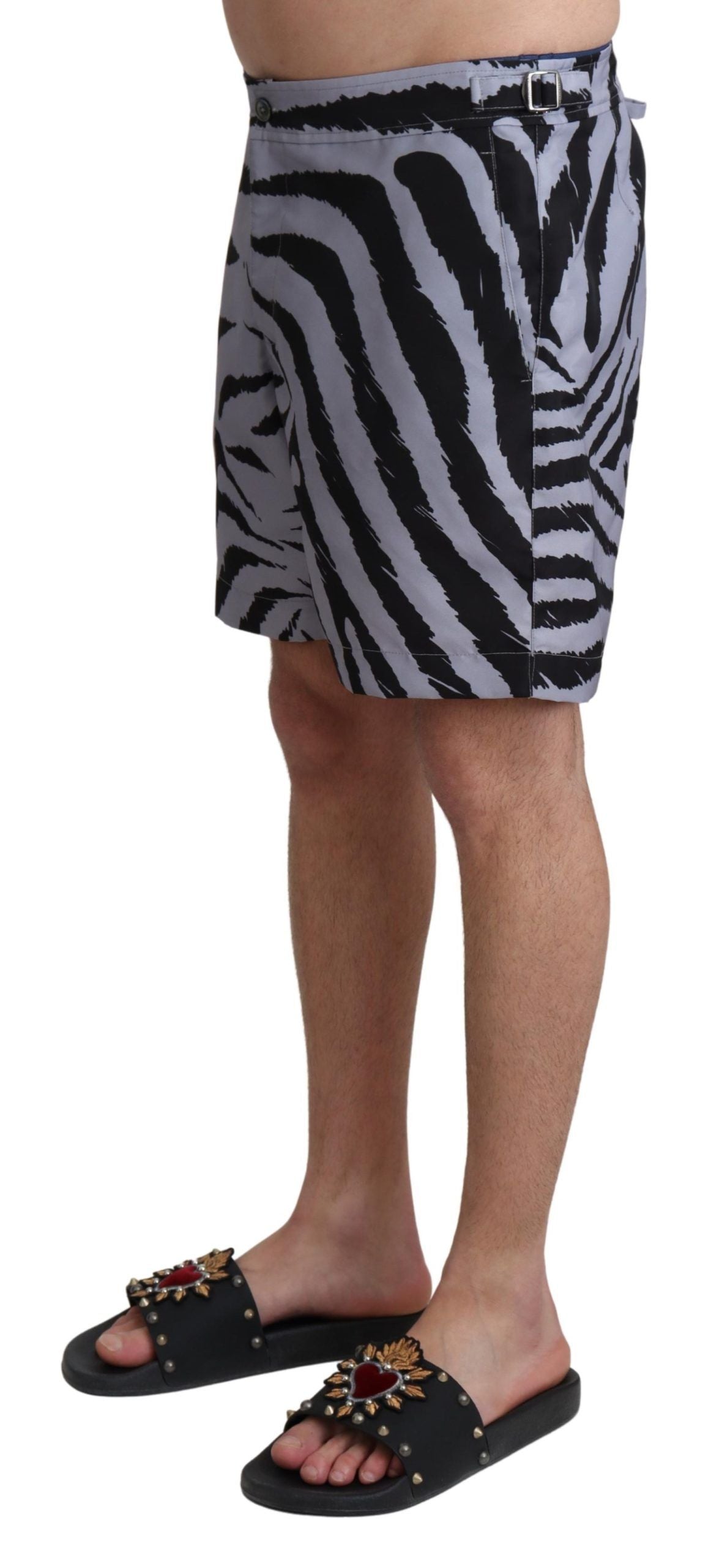 Dolce &amp; Gabbana Elegant grey swim shorts with zebra print