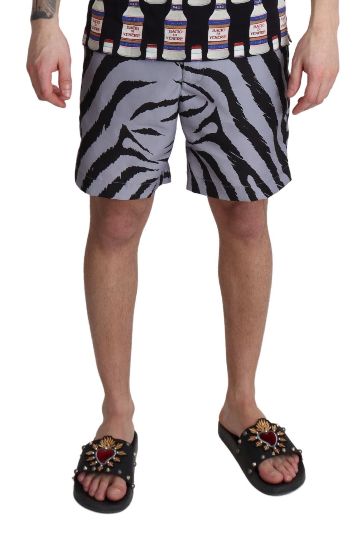 Dolce &amp; Gabbana Elegant grey swim shorts with zebra print