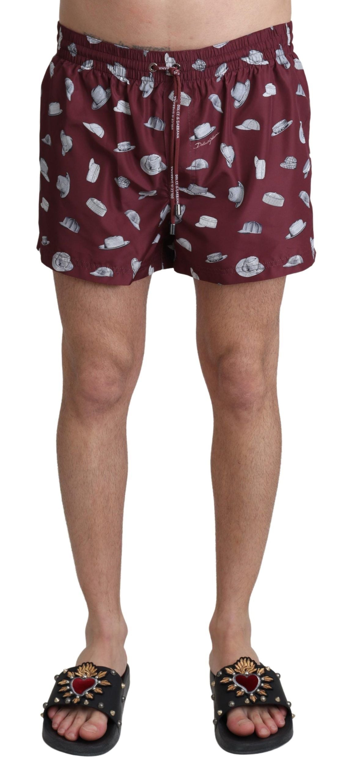 Dolce &amp; Gabbana Maroon Elegance Swim Shorts for Men