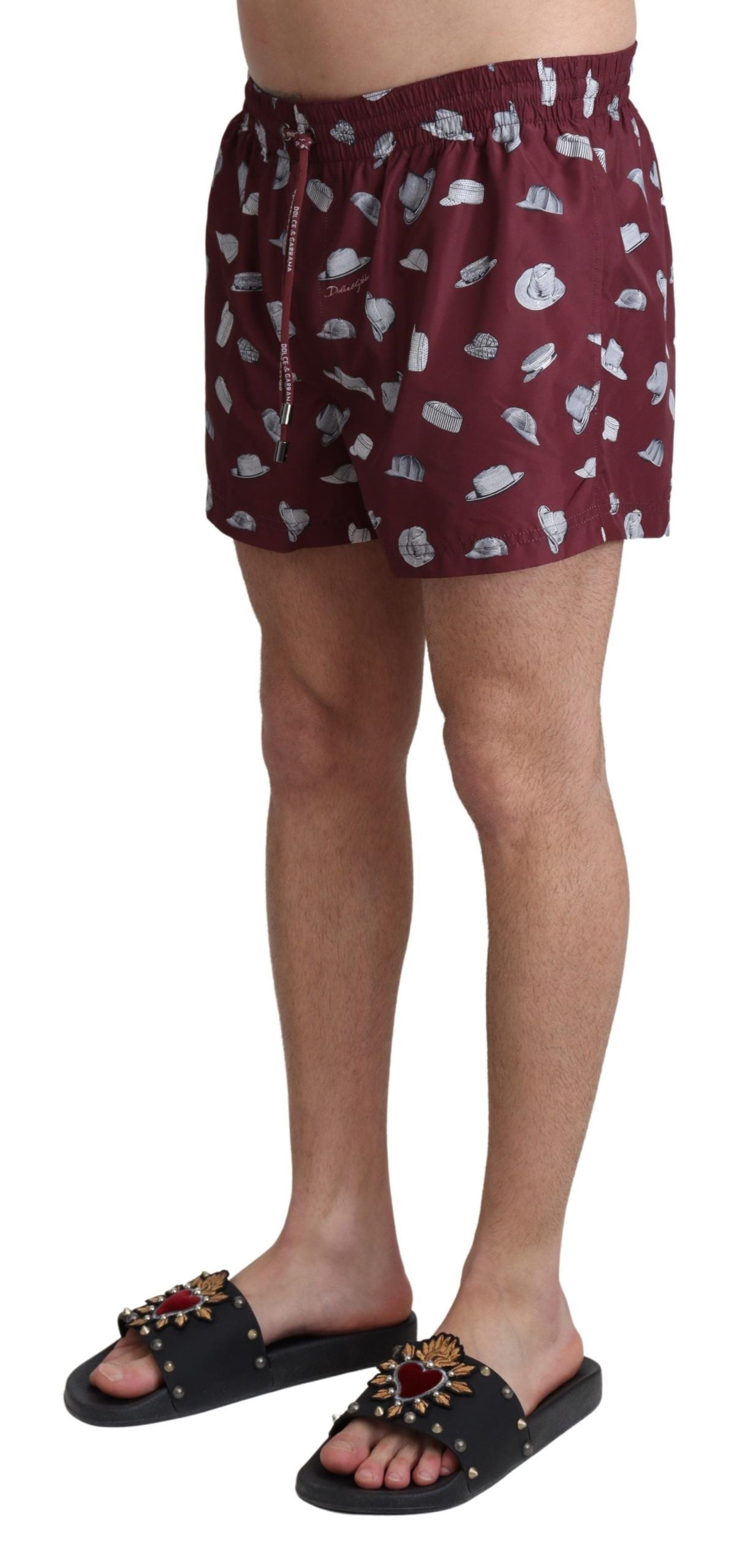 Dolce &amp; Gabbana Maroon Elegance Swim Shorts for Men