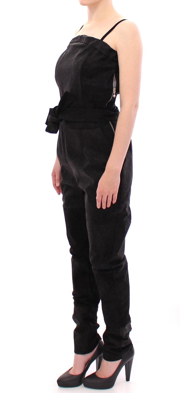 La Maison du Couturier Elegant black leather jumpsuit with waist straps