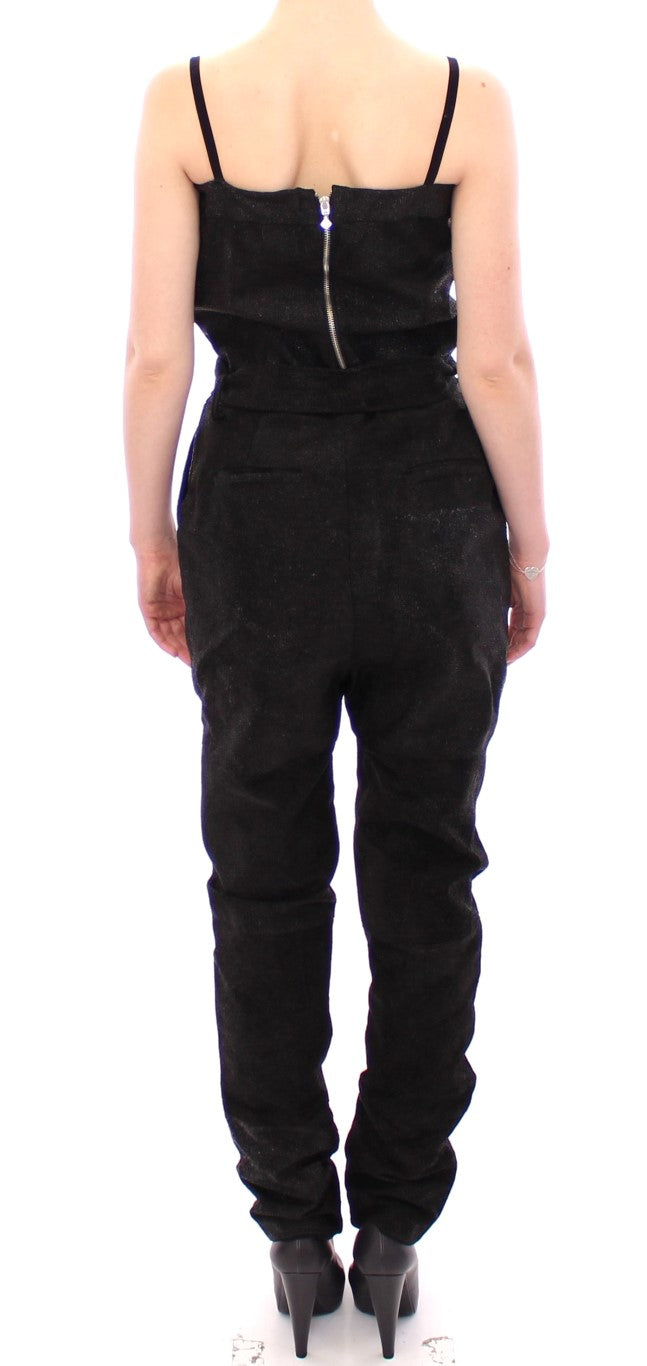 La Maison du Couturier Elegant black leather jumpsuit with waist straps