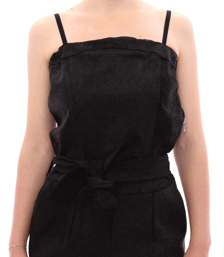 La Maison du Couturier Elegant black leather jumpsuit with waist straps