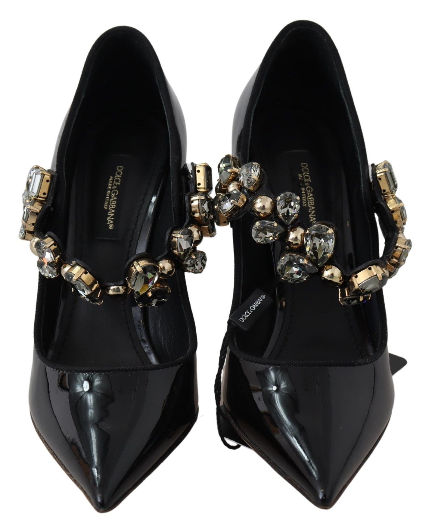 Dolce &amp; Gabbana Elegant Black Leather Crystal Pumps