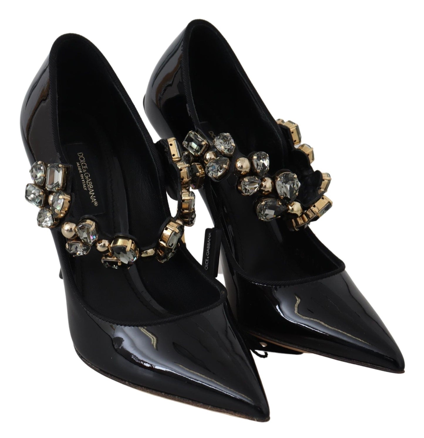 Dolce &amp; Gabbana Elegant Black Leather Crystal Pumps