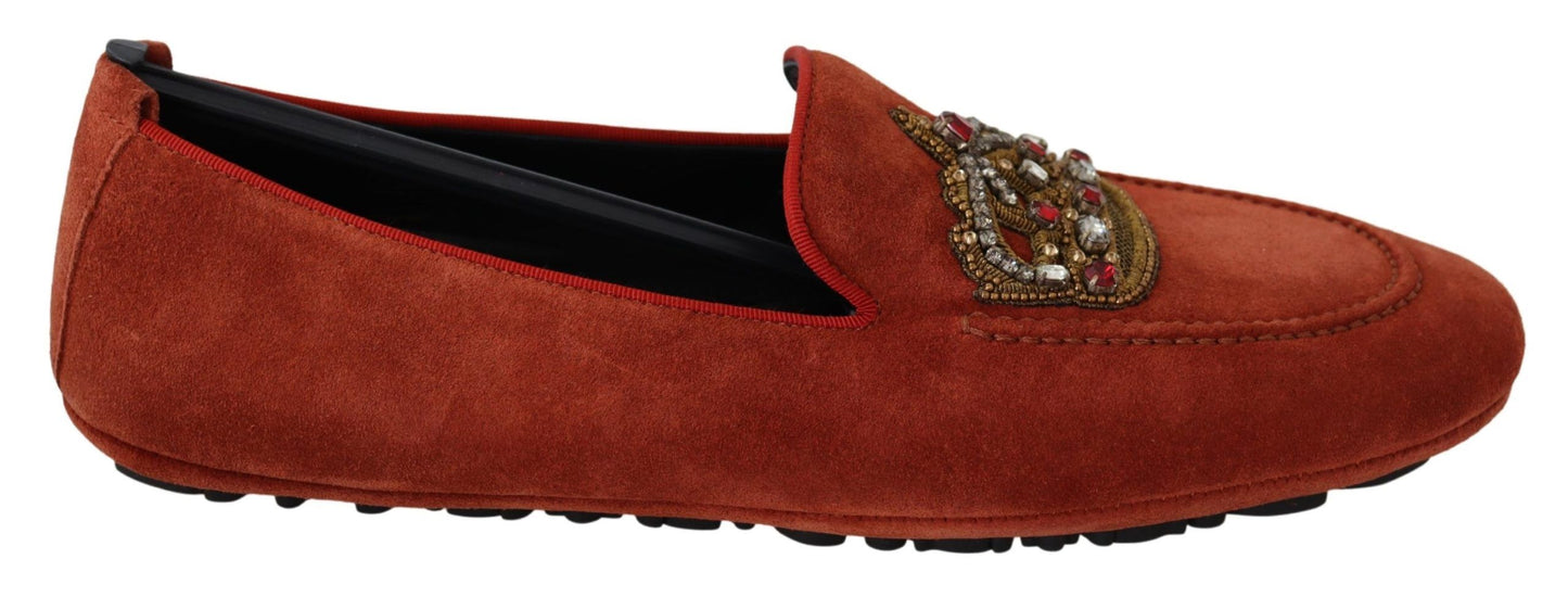 Dolce &amp; Gabbana Opulent orange leather loafers with gold embroidery