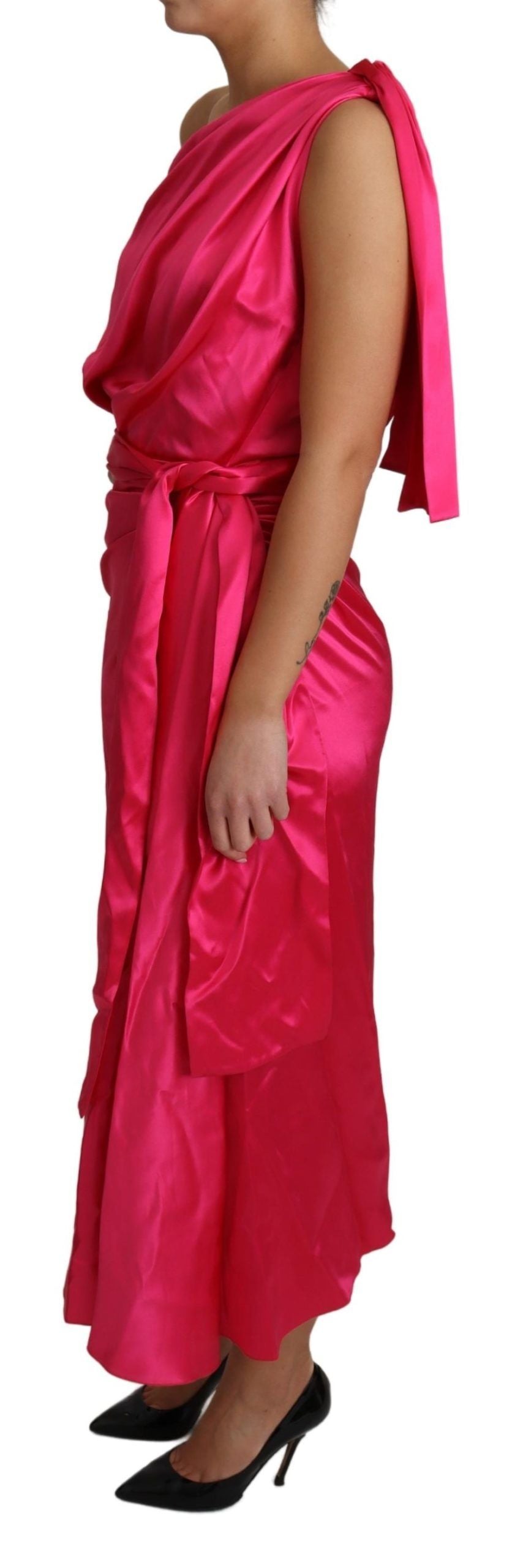 Dolce &amp; Gabbana Elegant fuchsia silk wrap dress with one shoulder