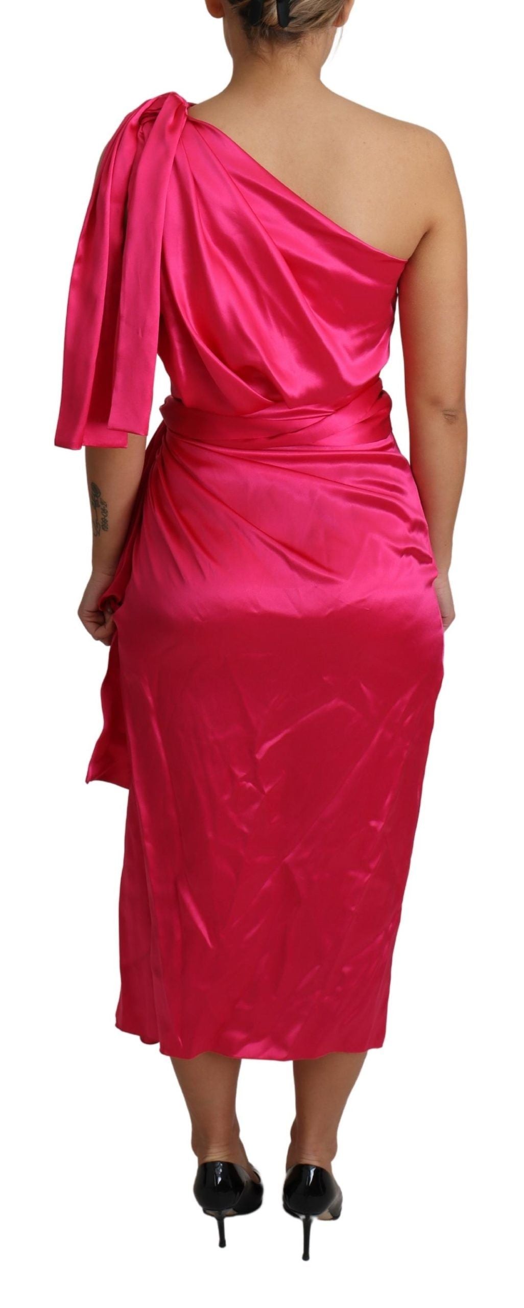 Dolce &amp; Gabbana Elegant fuchsia silk wrap dress with one shoulder