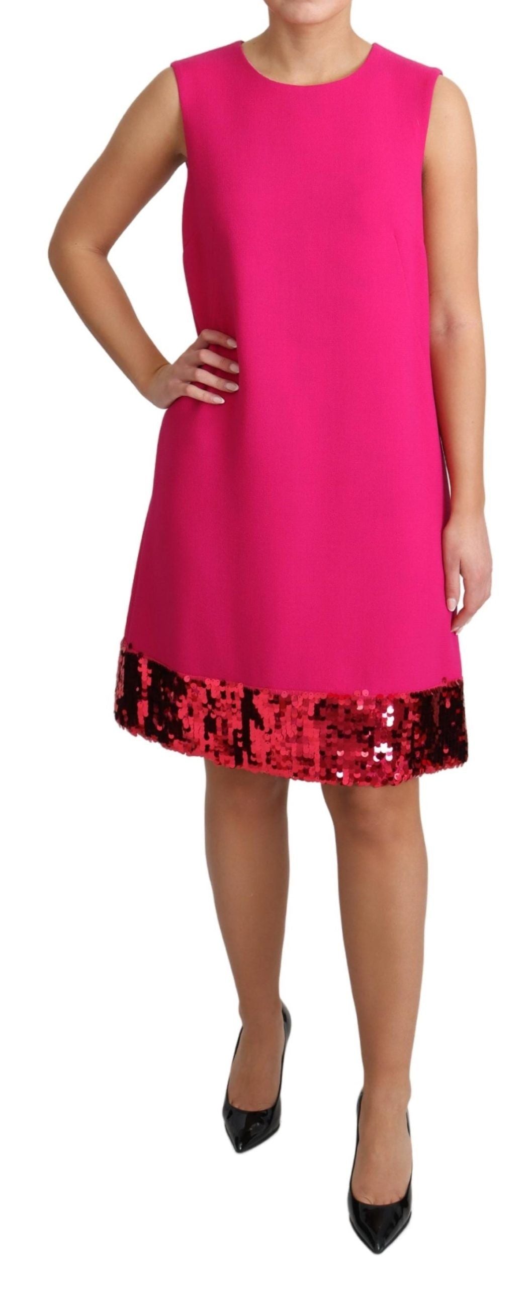 Dolce &amp; Gabbana Elegant Fuchsia Wool Blend Sequin Shift Dress