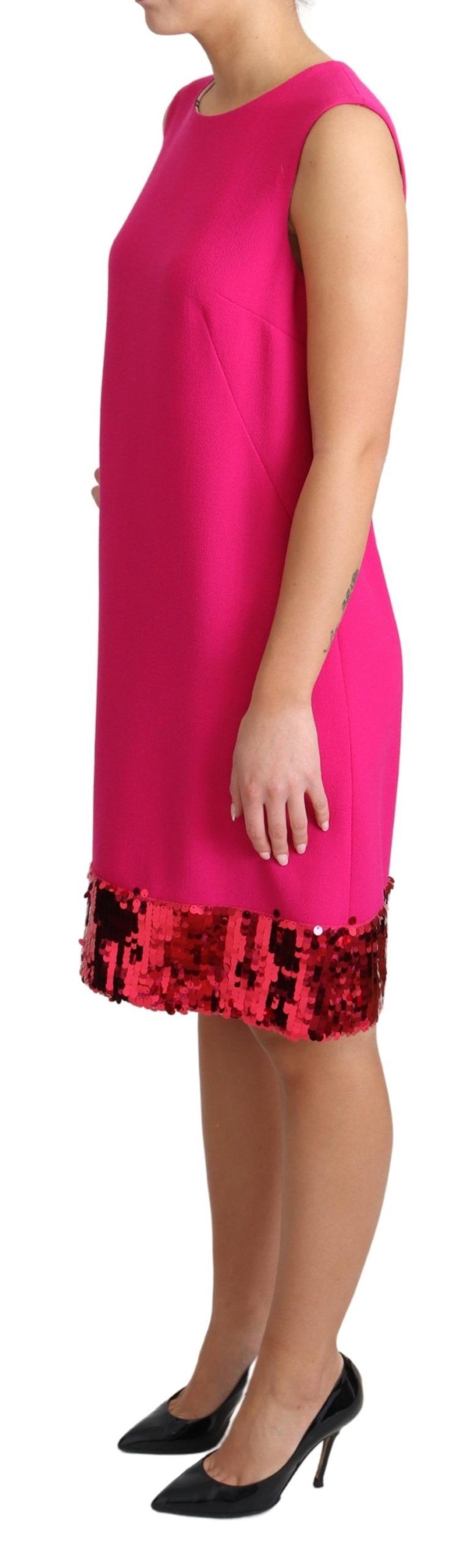 Dolce &amp; Gabbana Elegant Fuchsia Wool Blend Sequin Shift Dress