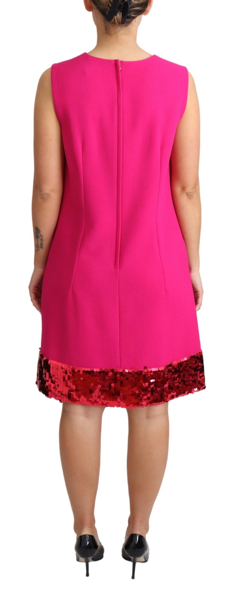 Dolce &amp; Gabbana Elegant Fuchsia Wool Blend Sequin Shift Dress