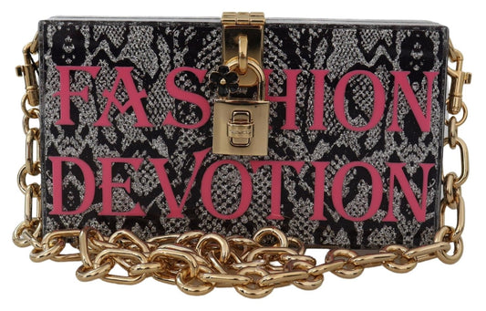 Dolce & Gabbana Graue Dolce Box Clutch aus Kunstharz mit goldenen Details