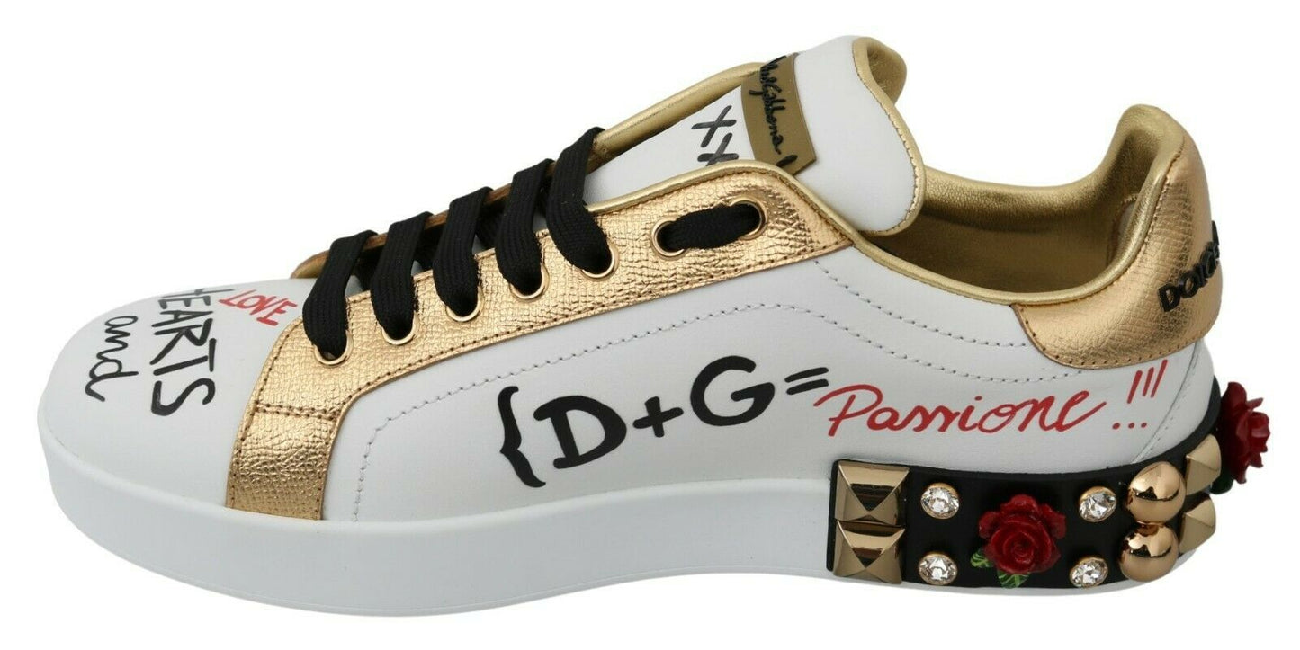 Dolce &amp; Gabbana Elegant leather sneakers with sequins and floral pattern