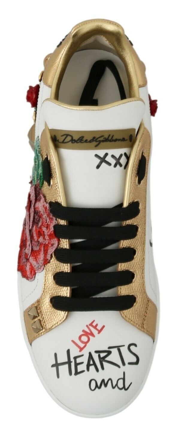 Dolce &amp; Gabbana Elegant leather sneakers with sequins and floral pattern