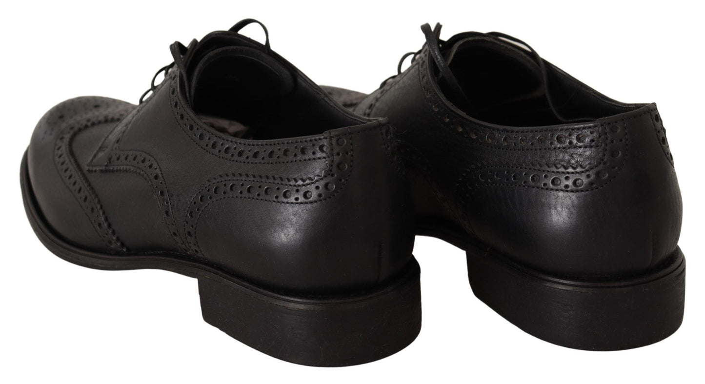 Dolce &amp; Gabbana Elegant Black Leather Derby Wingtip Shoes