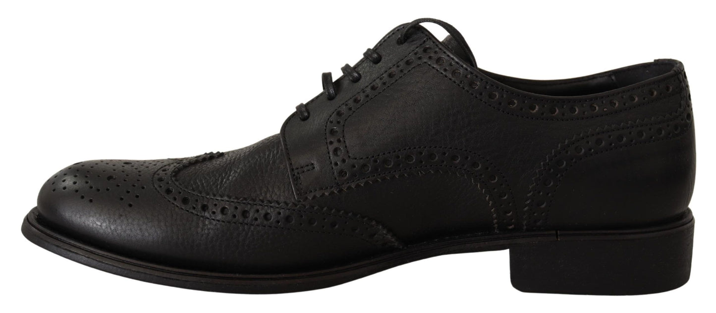 Dolce &amp; Gabbana Elegant Black Leather Derby Wingtip Shoes