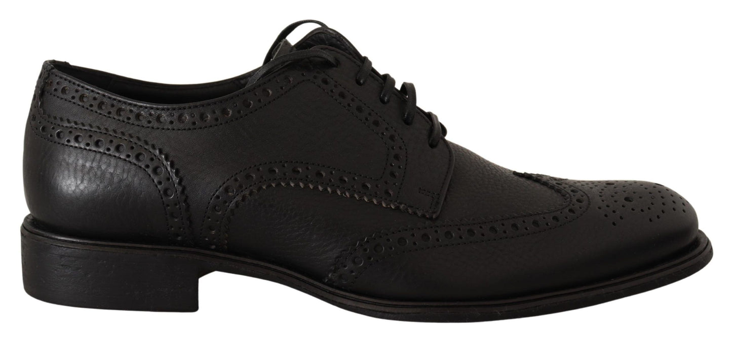 Dolce &amp; Gabbana Elegant Black Leather Derby Wingtip Shoes