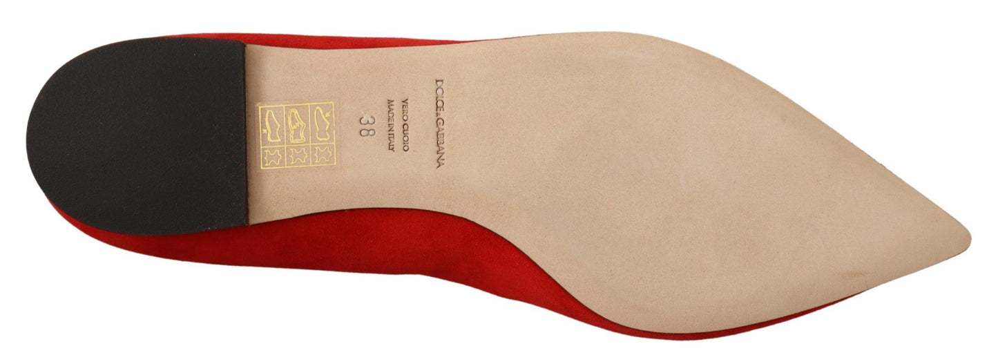 Dolce &amp; Gabbana Red Suede Flats with Crystal Embellishment