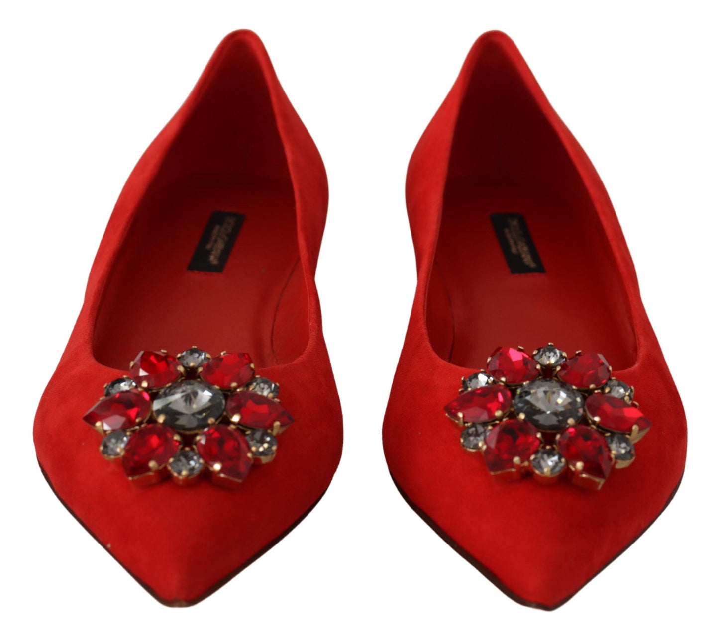 Dolce &amp; Gabbana Red Suede Flats with Crystal Embellishment