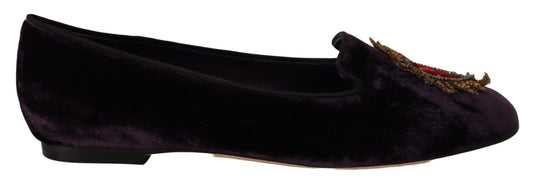 Dolce &amp; Gabbana Chic purple velvet loafers with heart detail