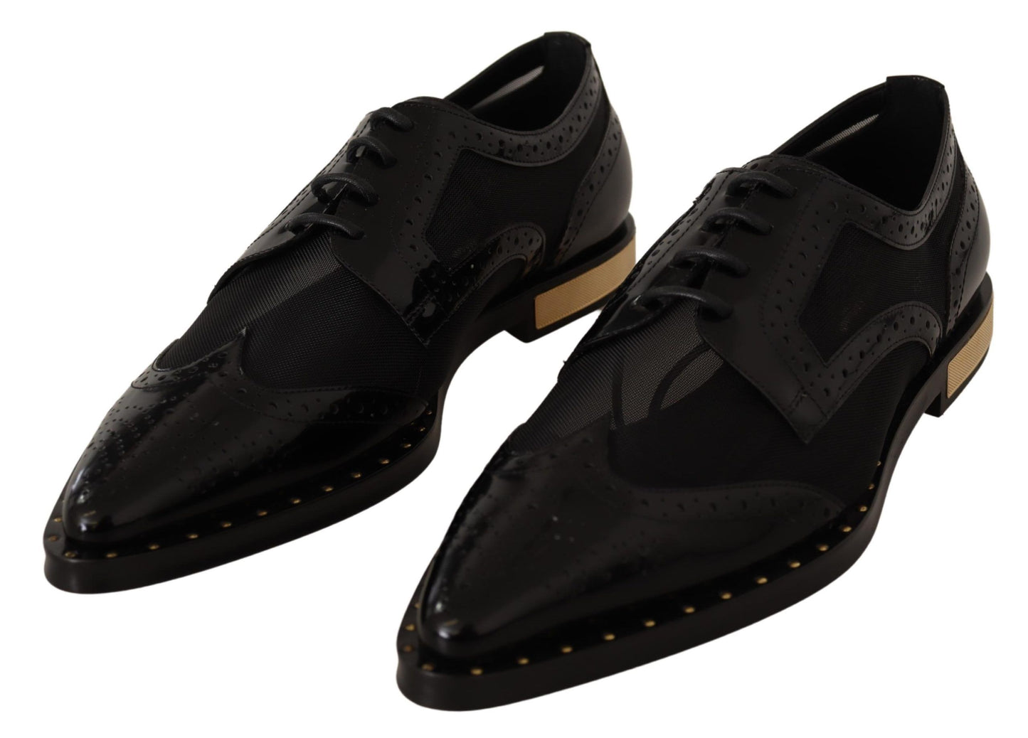 Dolce &amp; Gabbana Elegant black Oxford lace-up shoes with gold trim