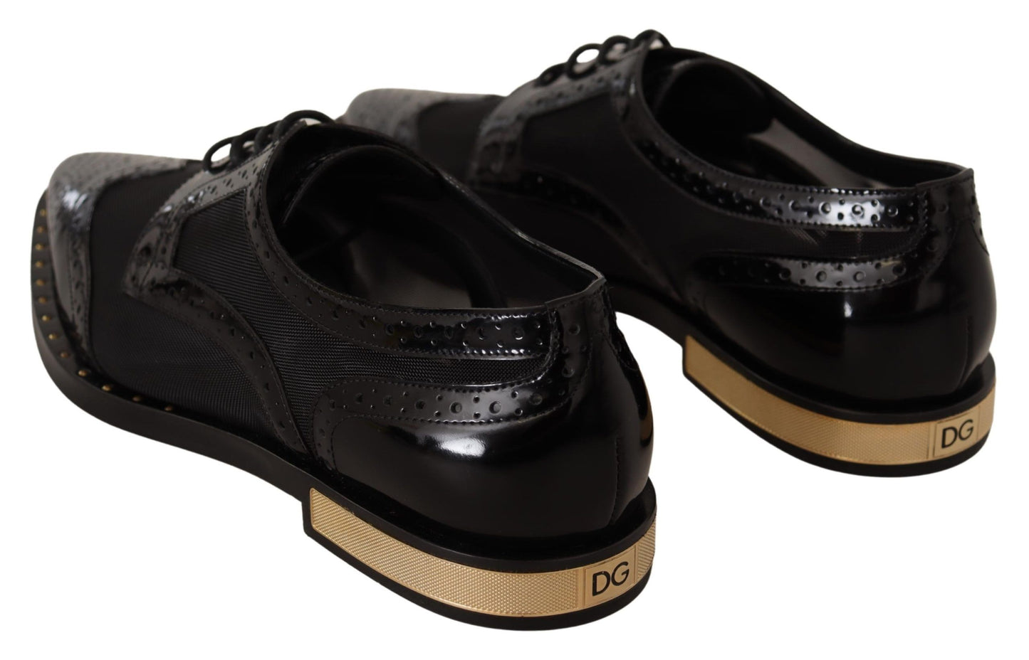 Dolce &amp; Gabbana Elegant black Oxford lace-up shoes with gold trim