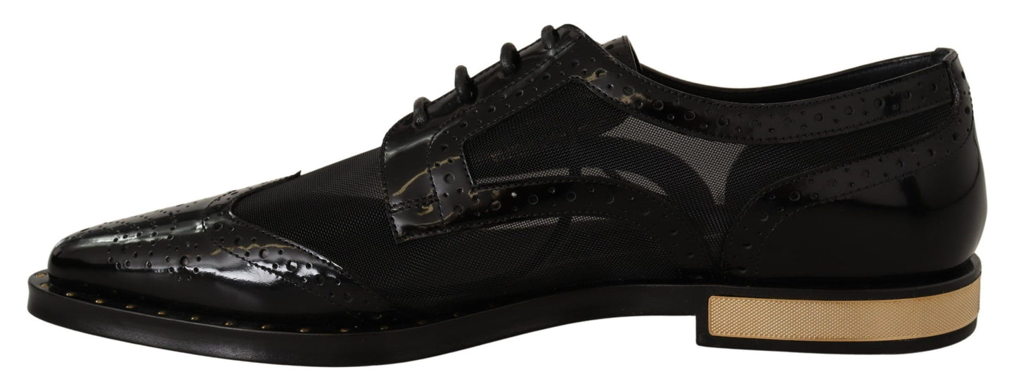 Dolce &amp; Gabbana Elegant black Oxford lace-up shoes with gold trim